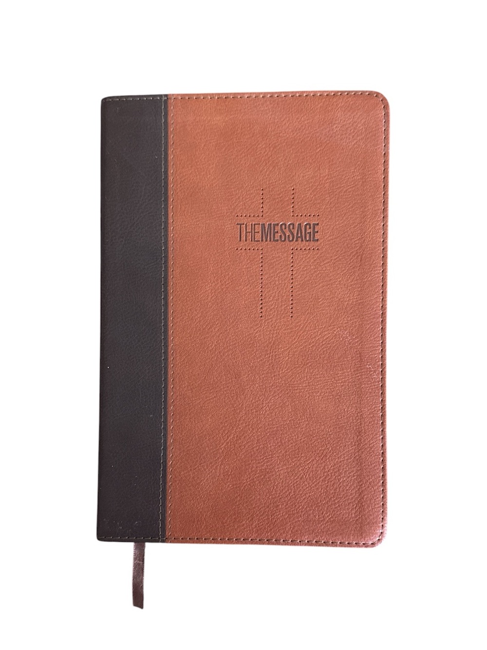 The Message Bible by Peterson Two Tone Tan Brown Leather Look 2002 NavPress